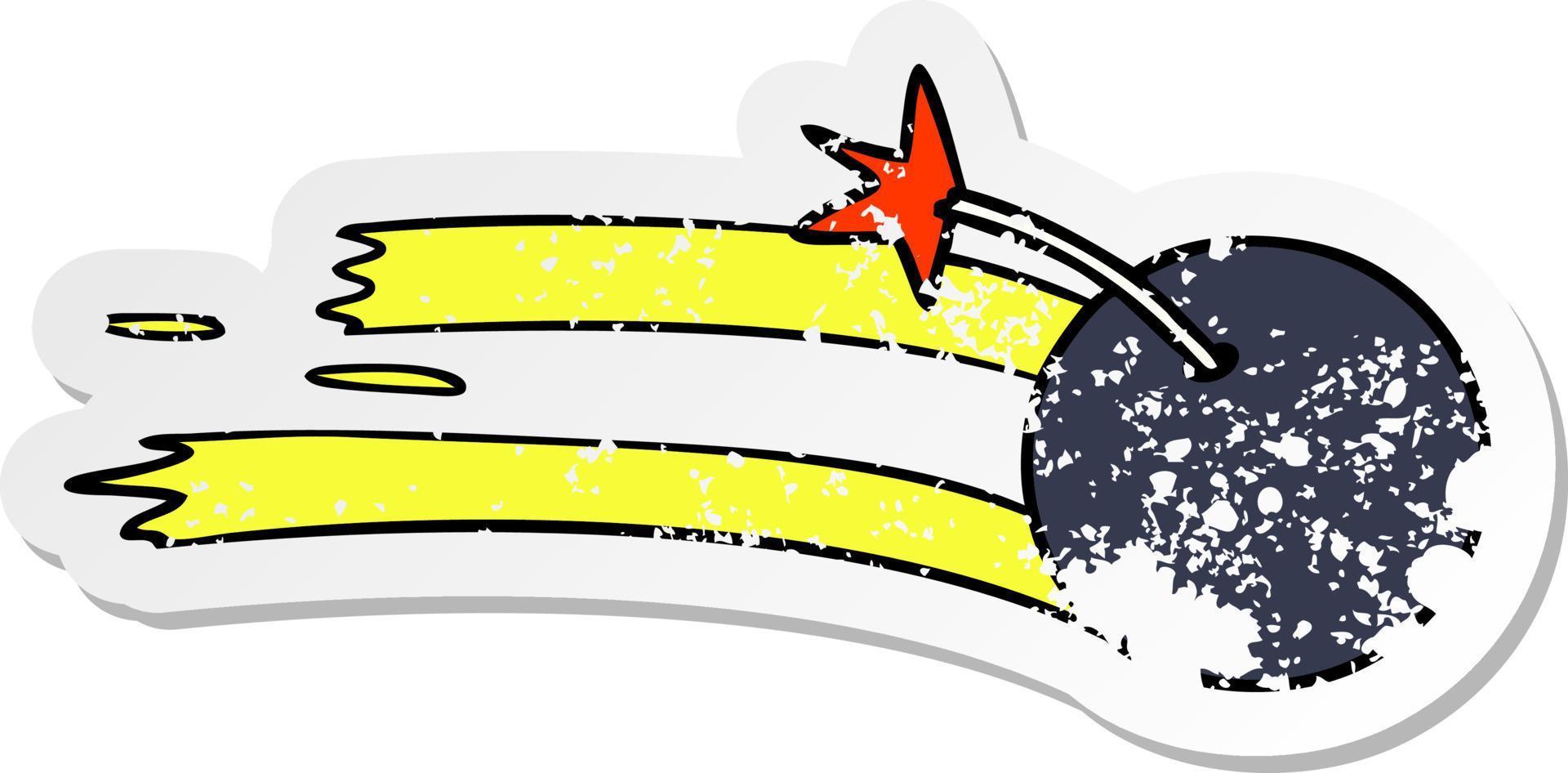 distressed sticker cartoon doodle of a lit bomb vector