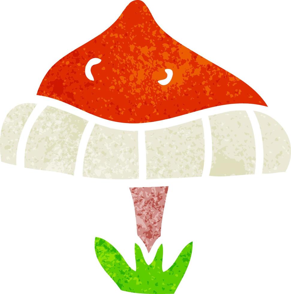 retro cartoon doodle of a single toadstool vector