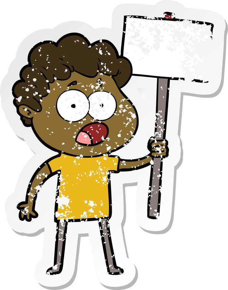 distressed sticker of a cartoon man gasping in surprise vector