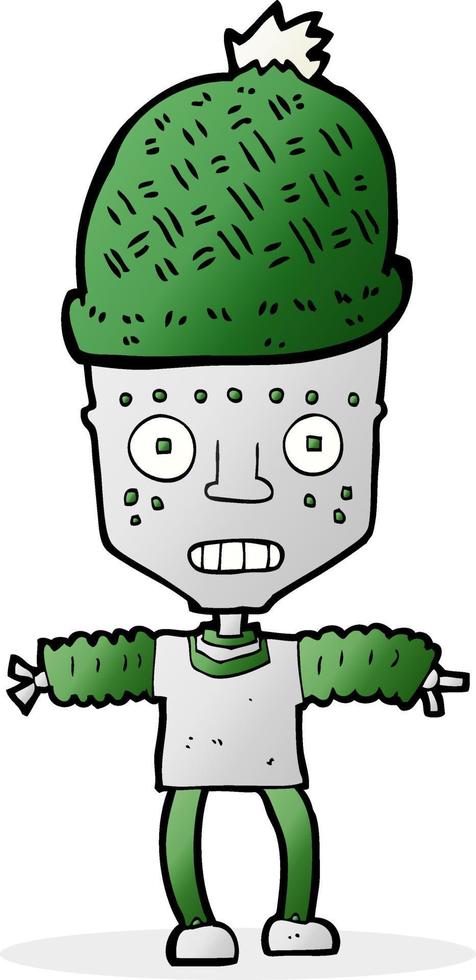 cartoon robot wearing hat vector
