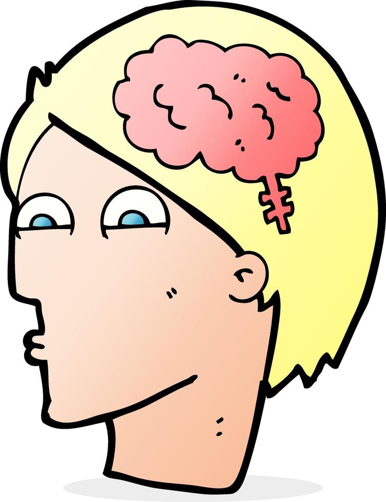 caricatura, cabeza, con, cerebro, símbolo vector