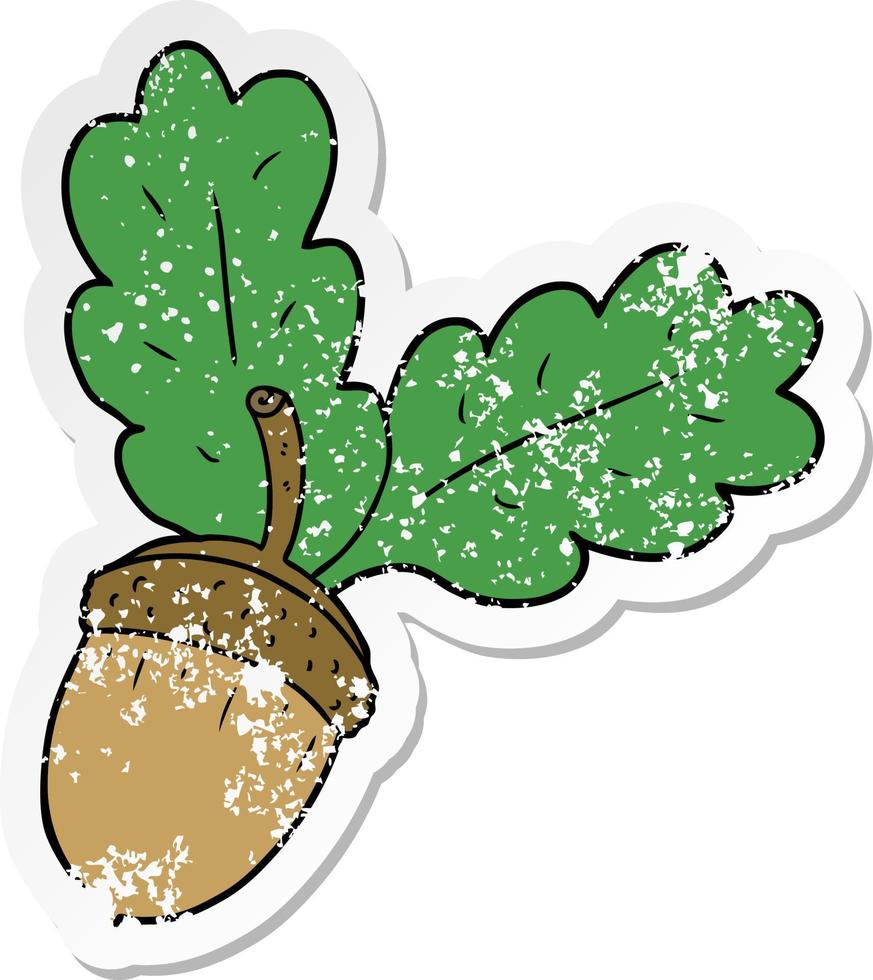 distressed sticker of a cartoon acorn vector