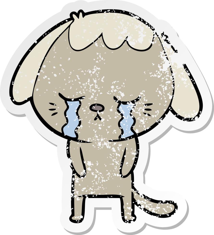 distressed sticker of a cute puppy crying cartoon vector