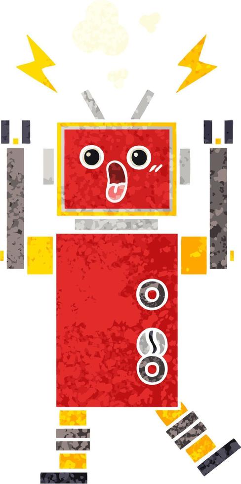 retro illustration style cartoon robot vector