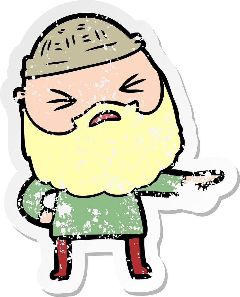distressed sticker of a cartoon man with beard vector