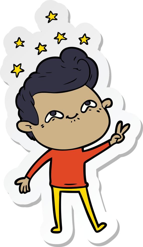 sticker of a cartoon excited man vector