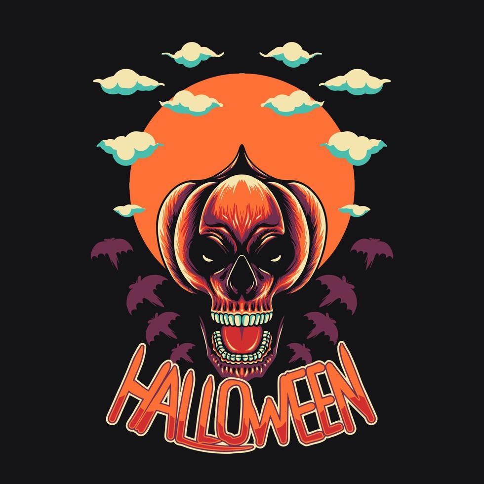 Skull Pumpkin Halloween Vector Illustration