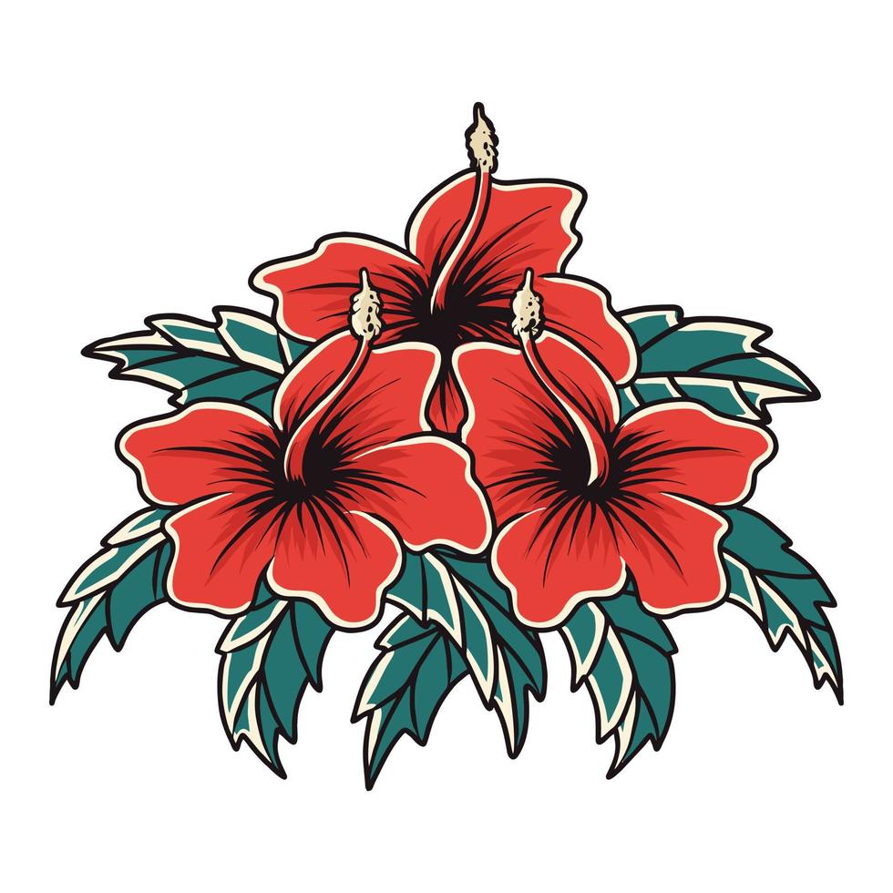 Ilustración de vector de hibisco vintage retro