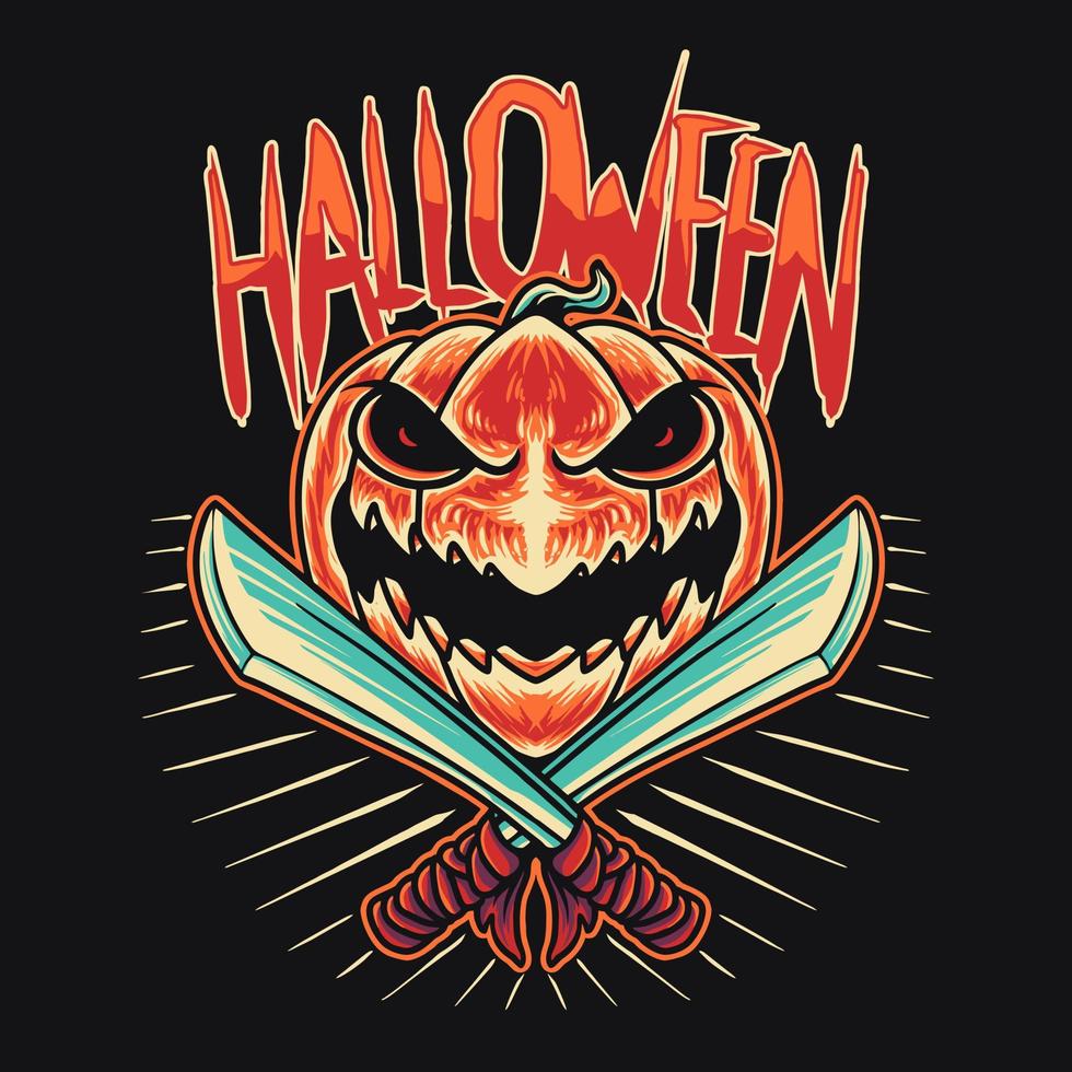 Pumpkin Halloween Machete Vector Illustration