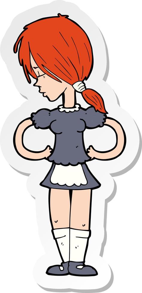 sticker of a cartoon waitress vector