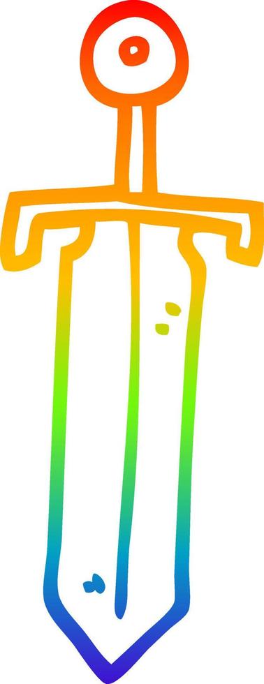 rainbow gradient line drawing cartoon old sword vector