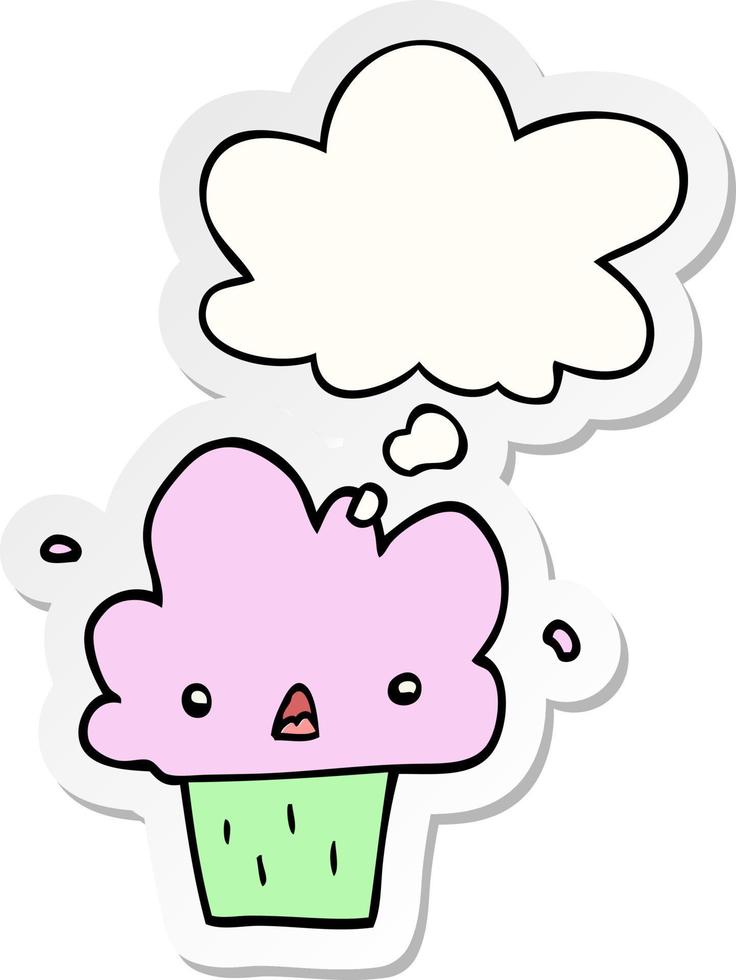 cartoon cupcake and thought bubble as a printed sticker vector