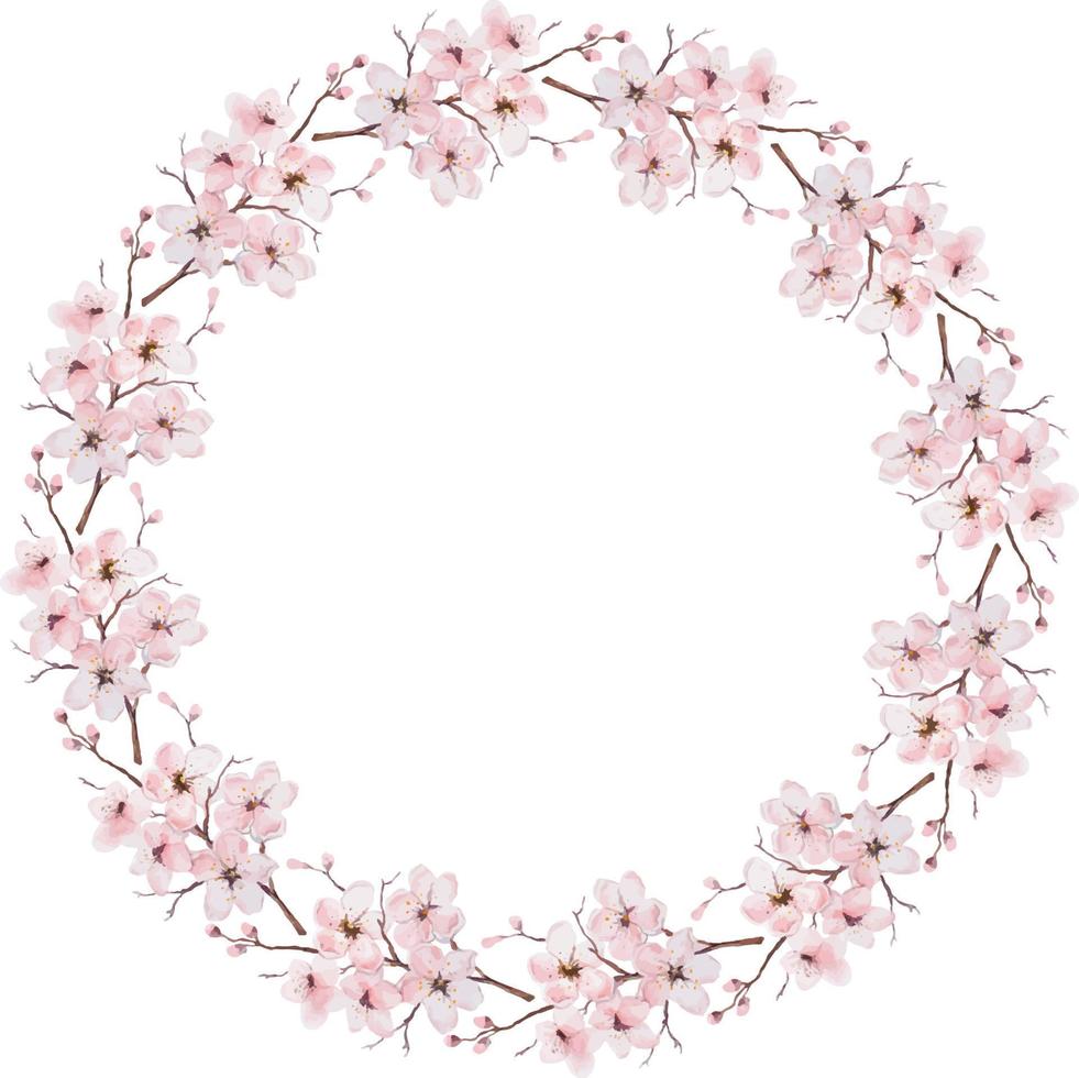 Vector Watercolor Wreath with Delicate Flowering Twigs.