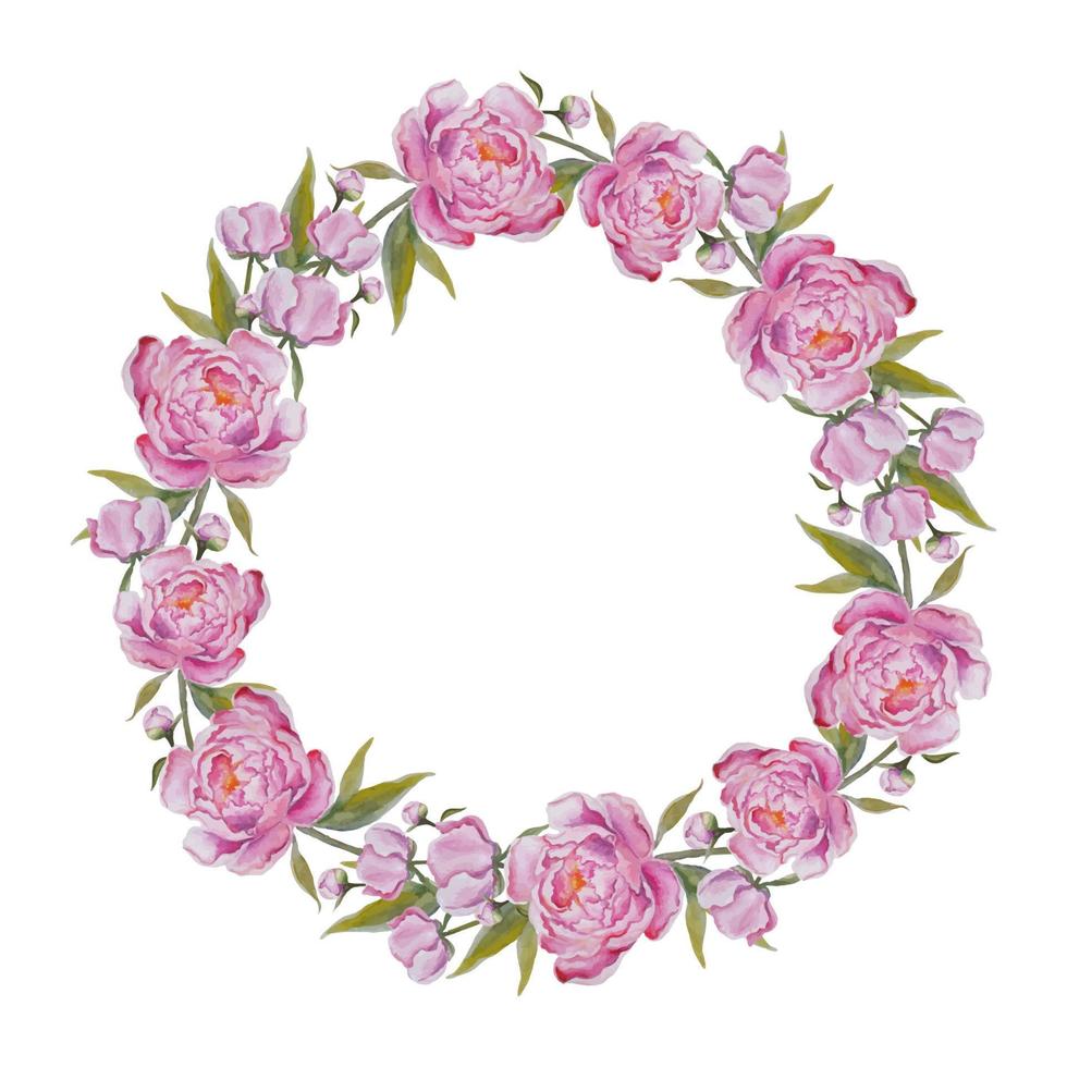 Vector Floral Round Wreath with Pink Peonies.