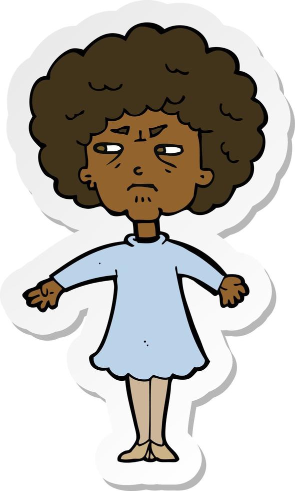 sticker of a cartoon bitter old woman vector