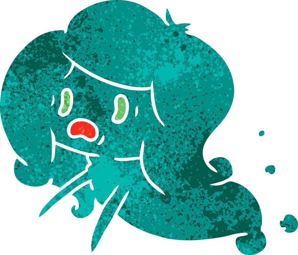 retro cartoon of kawaii scary ghost vector