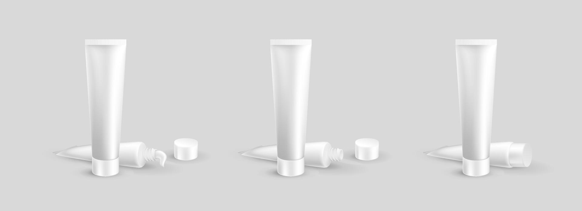 Set of realistic tube of cream. Packaging mockup template for cosmetic and medical products. Vector illustration