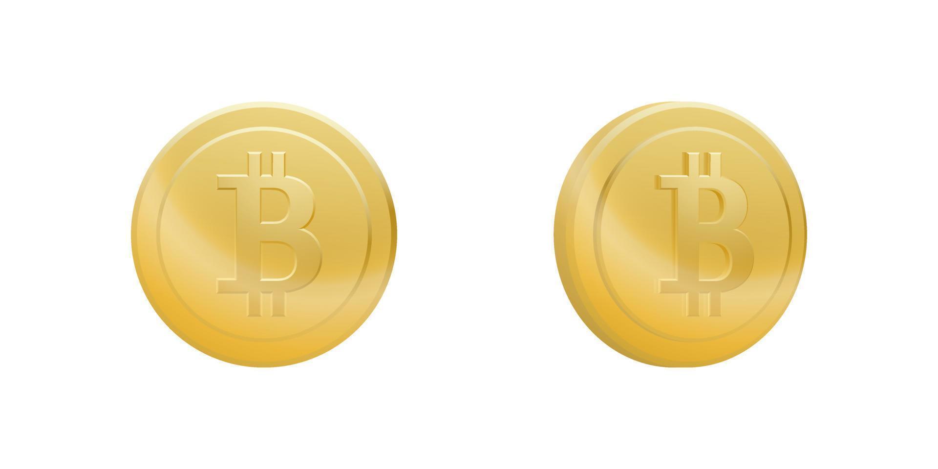 Set of gold bitcoin token coins isolated on white background. Electronic golden cryptocurrency. Vector illustration