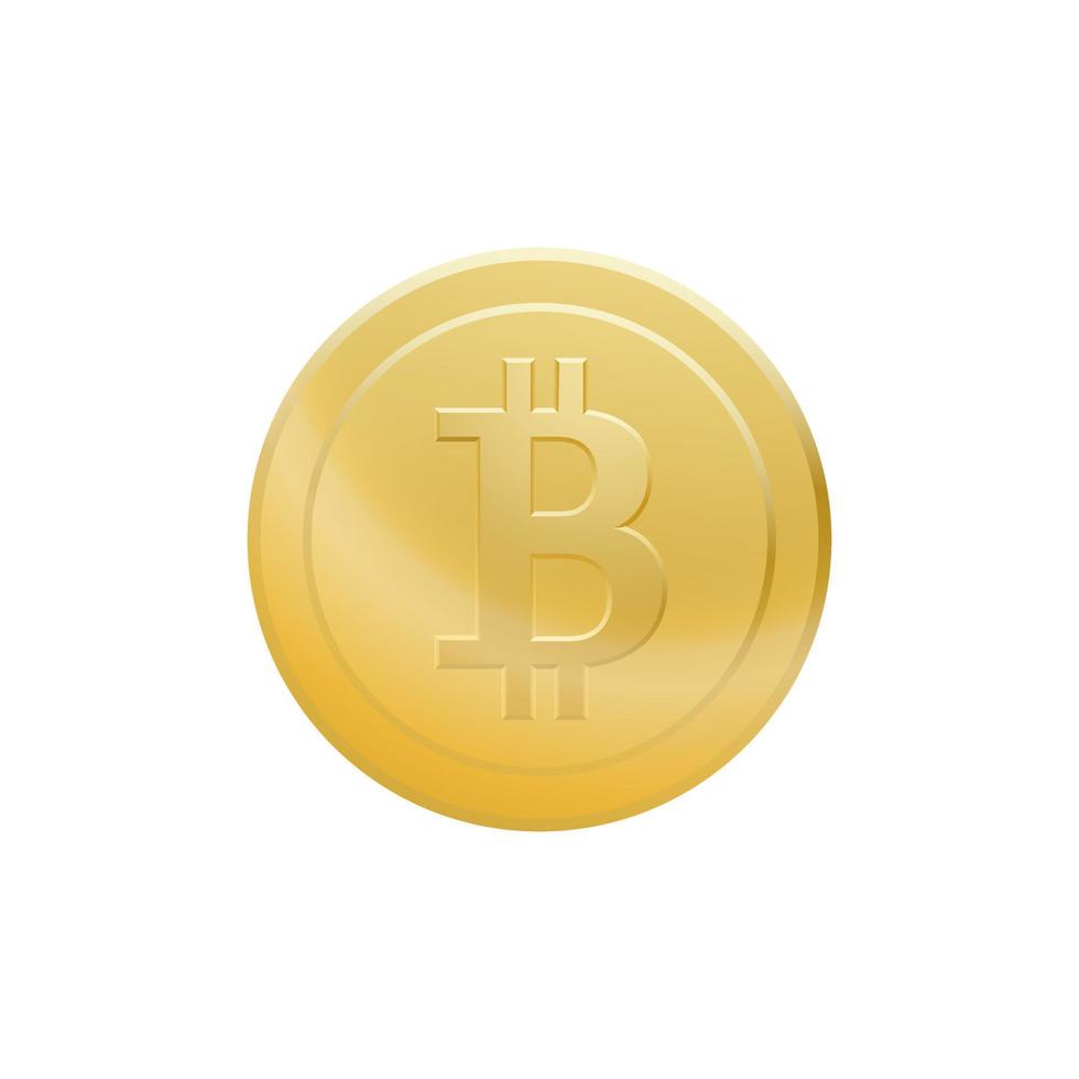 Gold bitcoin token coin isolated on white background. Electronic golden cryptocurrency. Vector illustration