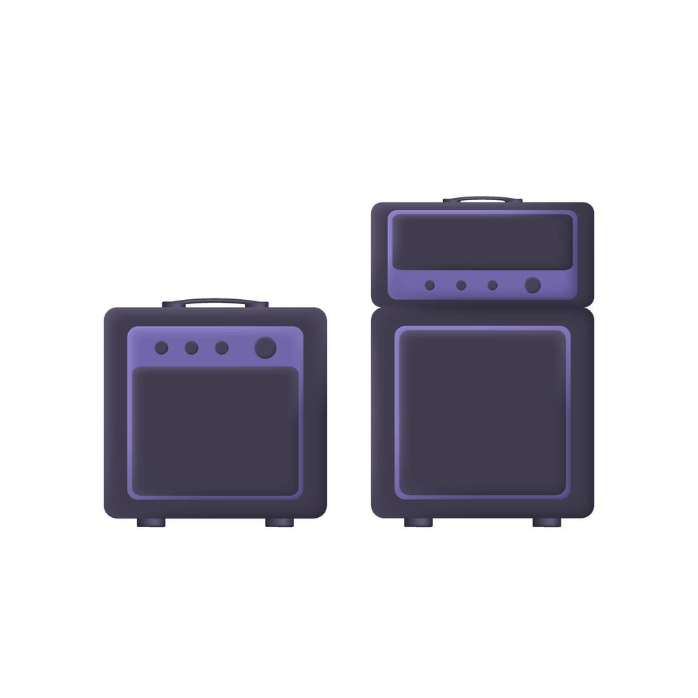 Purple 3d set of guitar amplifiers isolated on white background. Vector illustration