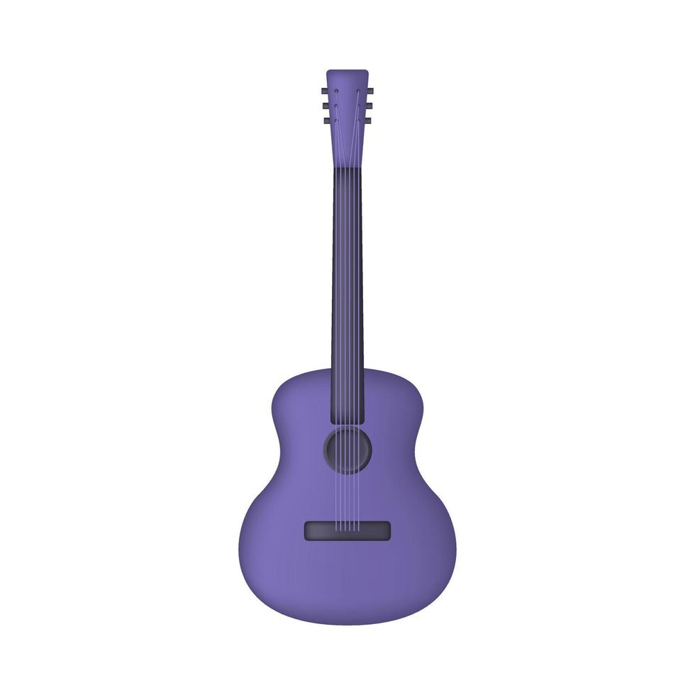 Purple acoustic 3d guitar isolated on white background. Vector illustration