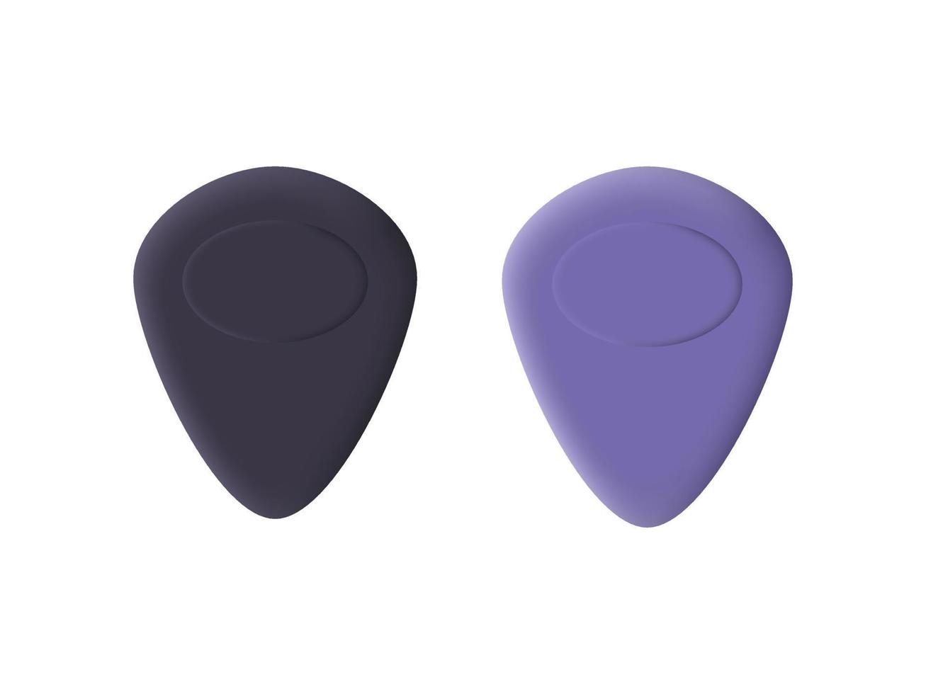 púas de guitarra 3d púrpura aisladas sobre fondo blanco. ilustración vectorial vector