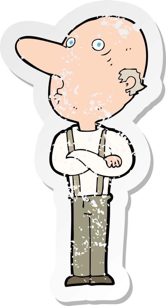retro distressed sticker of a cartoon old man with folded arms vector