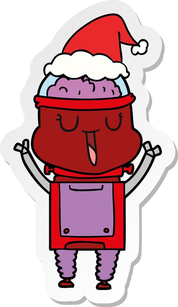 happy sticker cartoon of a robot wearing santa hat vector