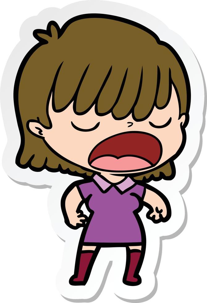 sticker of a cartoon woman talking loudly vector