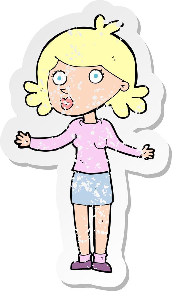 retro distressed sticker of a cartoon confused woman vector