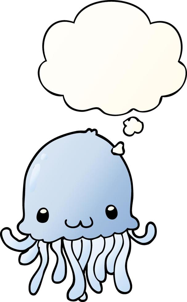 cartoon jellyfish and thought bubble in smooth gradient style vector
