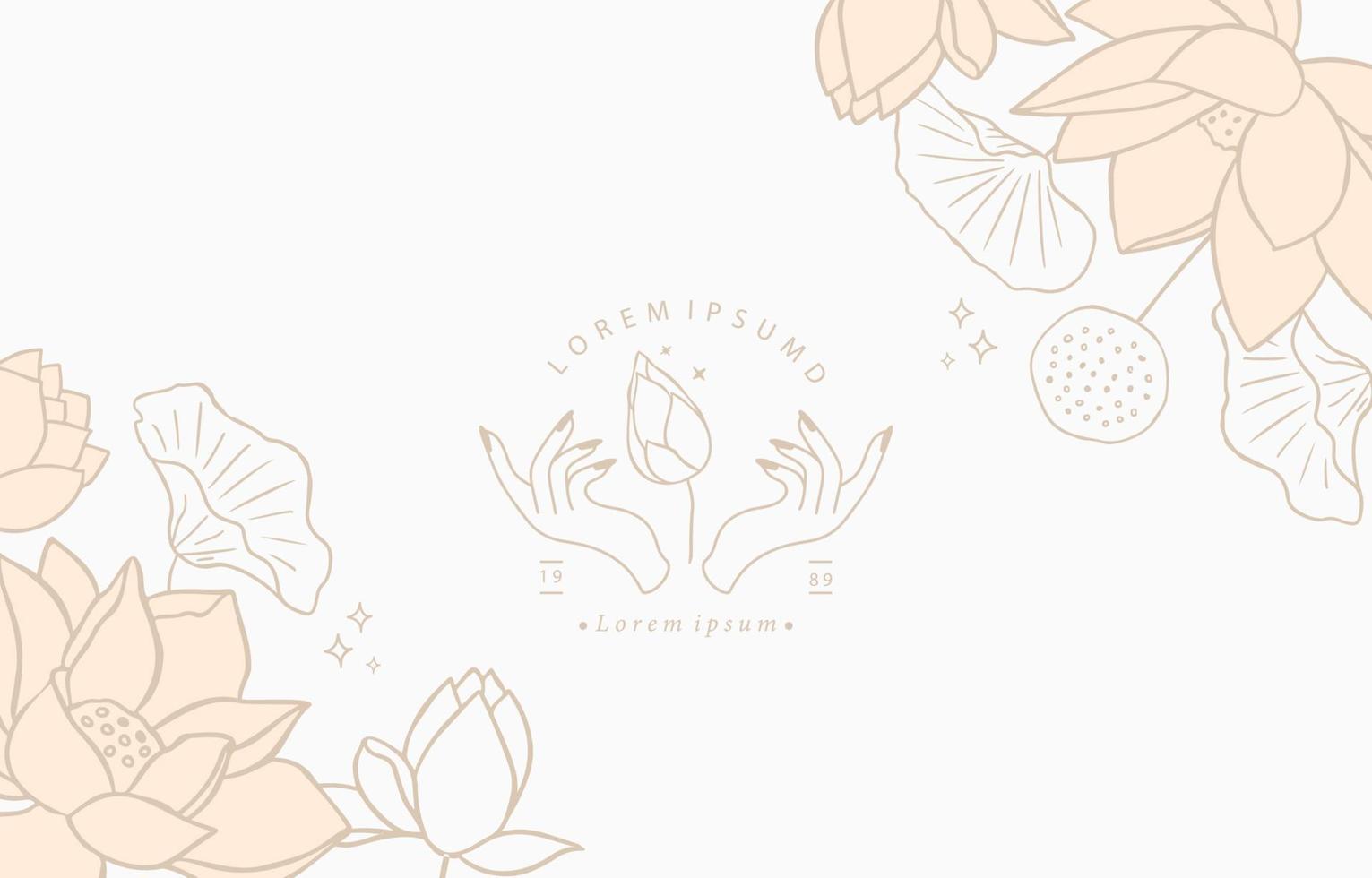 Golden lotus background. Line art design for postcard, invitation ,packaging vector