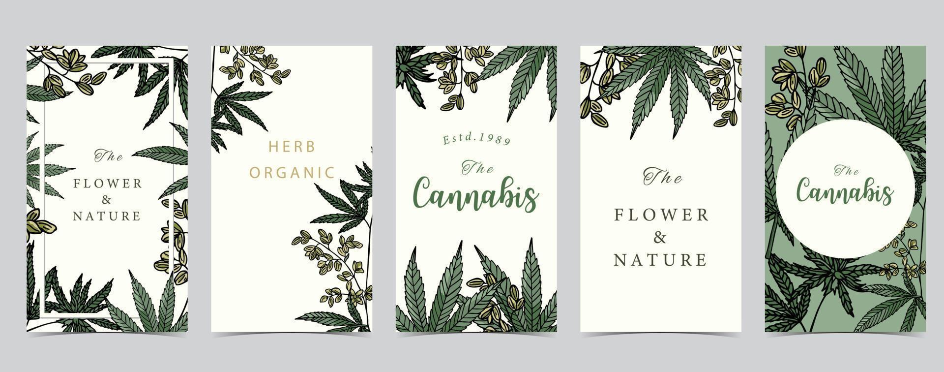 Collection of cannabis background set with green.Editable vector illustration for social media