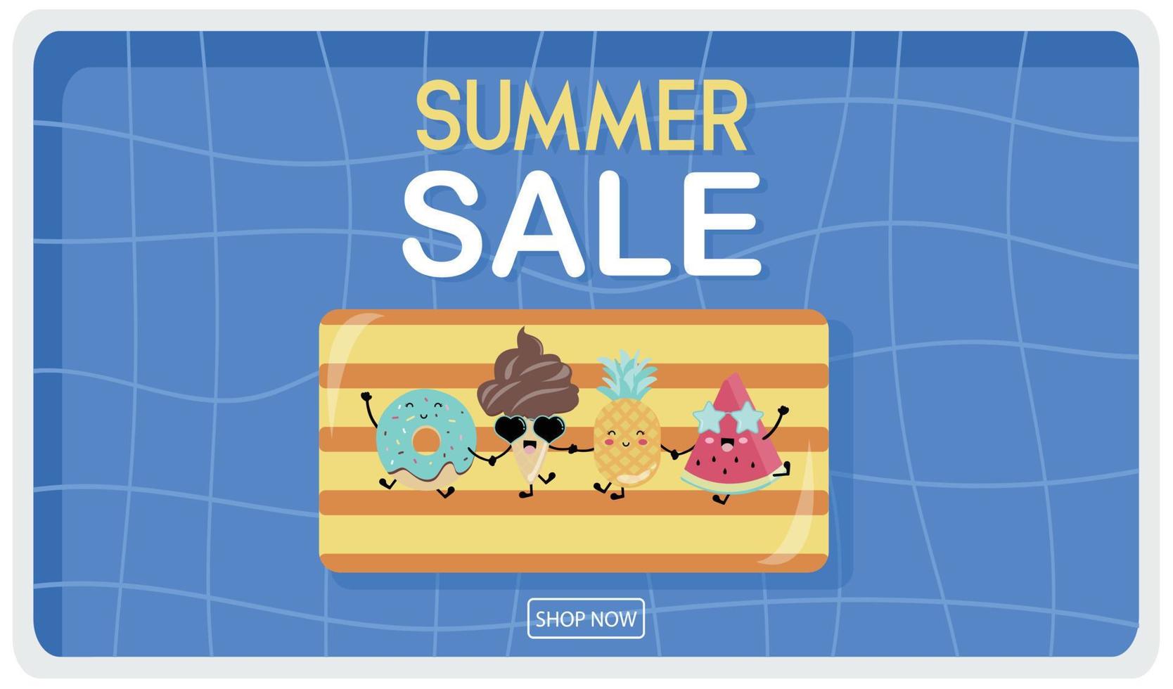 Summer sale background with donut,ice cream,pineapple,watermelon in the top view pool.Vector summer banner vector