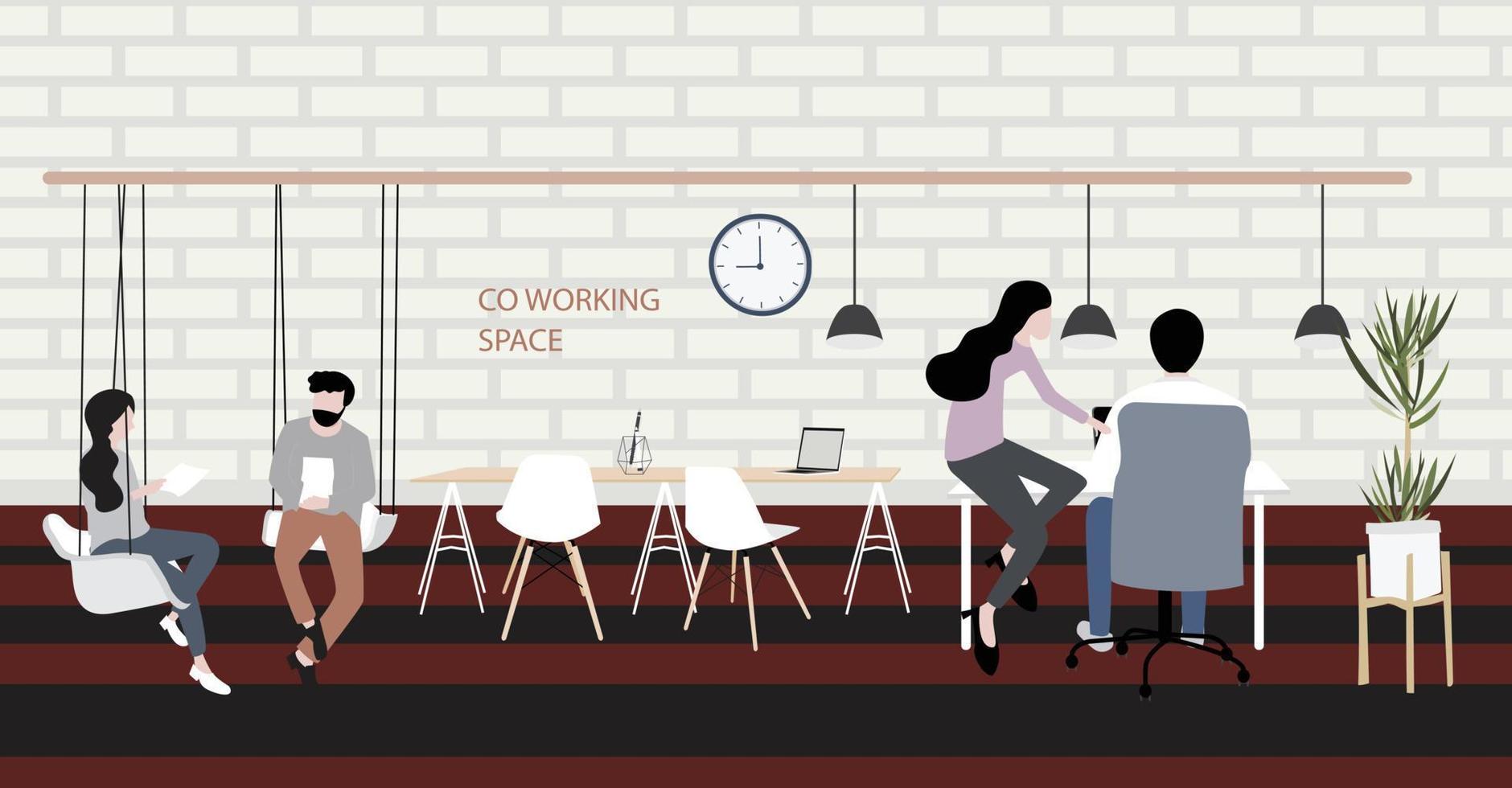 businesspeople in co working space with colleague and plant vector