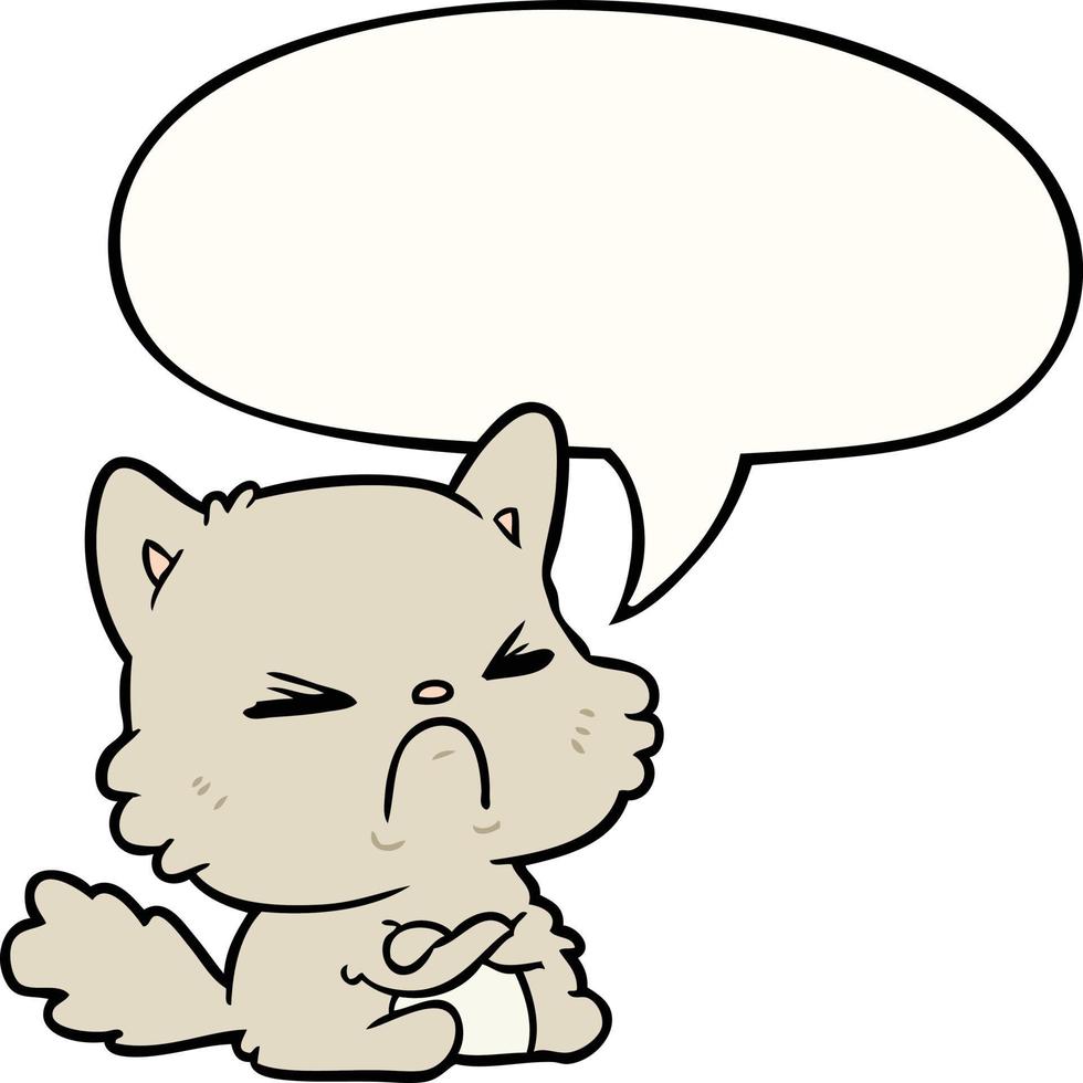 cute cartoon angry cat and speech bubble vector