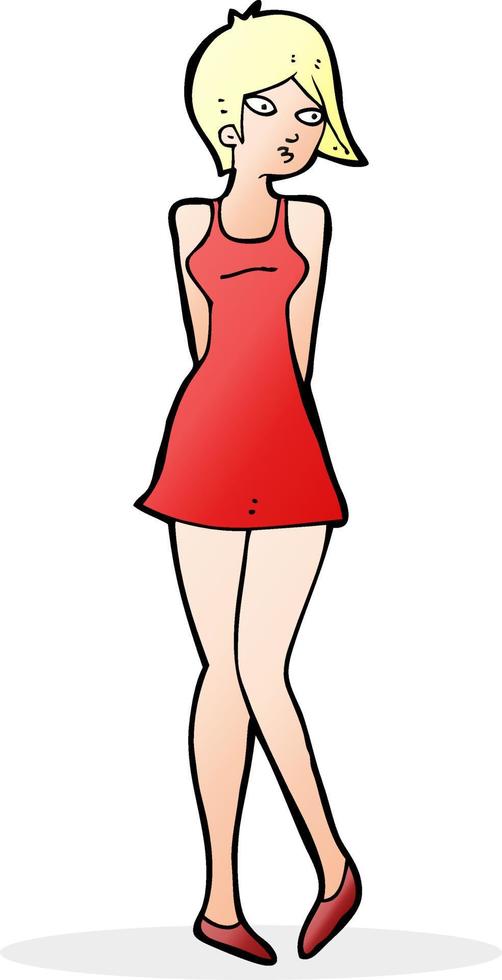 caricatura, bastante, mujer, en, vestido vector