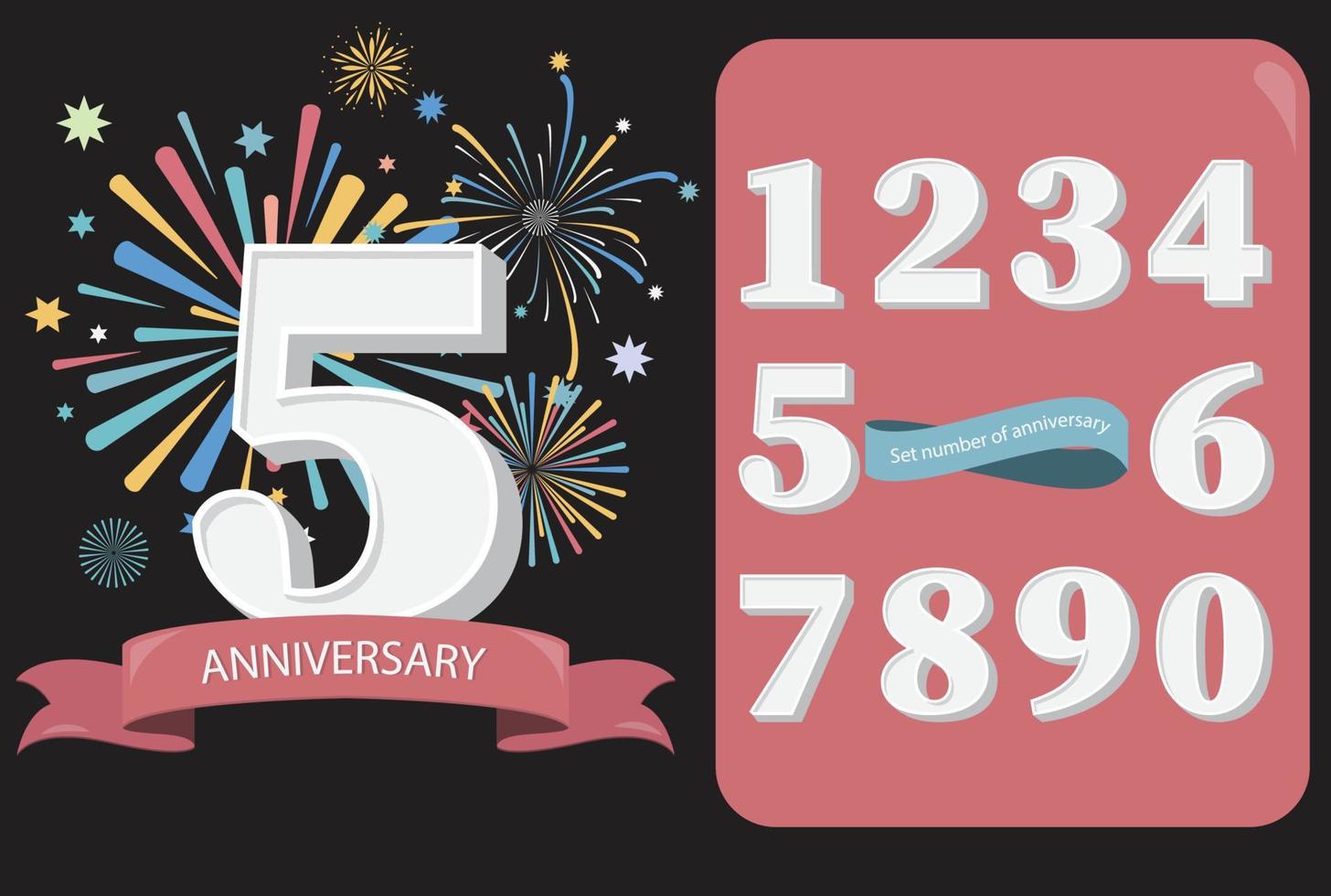 Anniversary number with firework. collection of number celebration vector