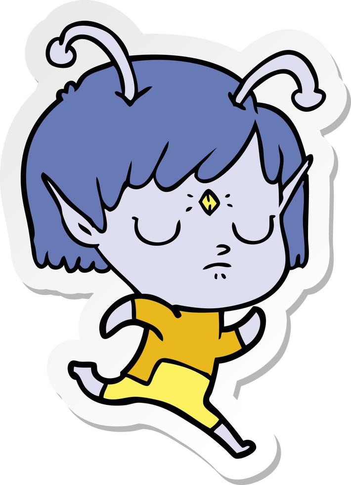 sticker of a cartoon alien girl vector