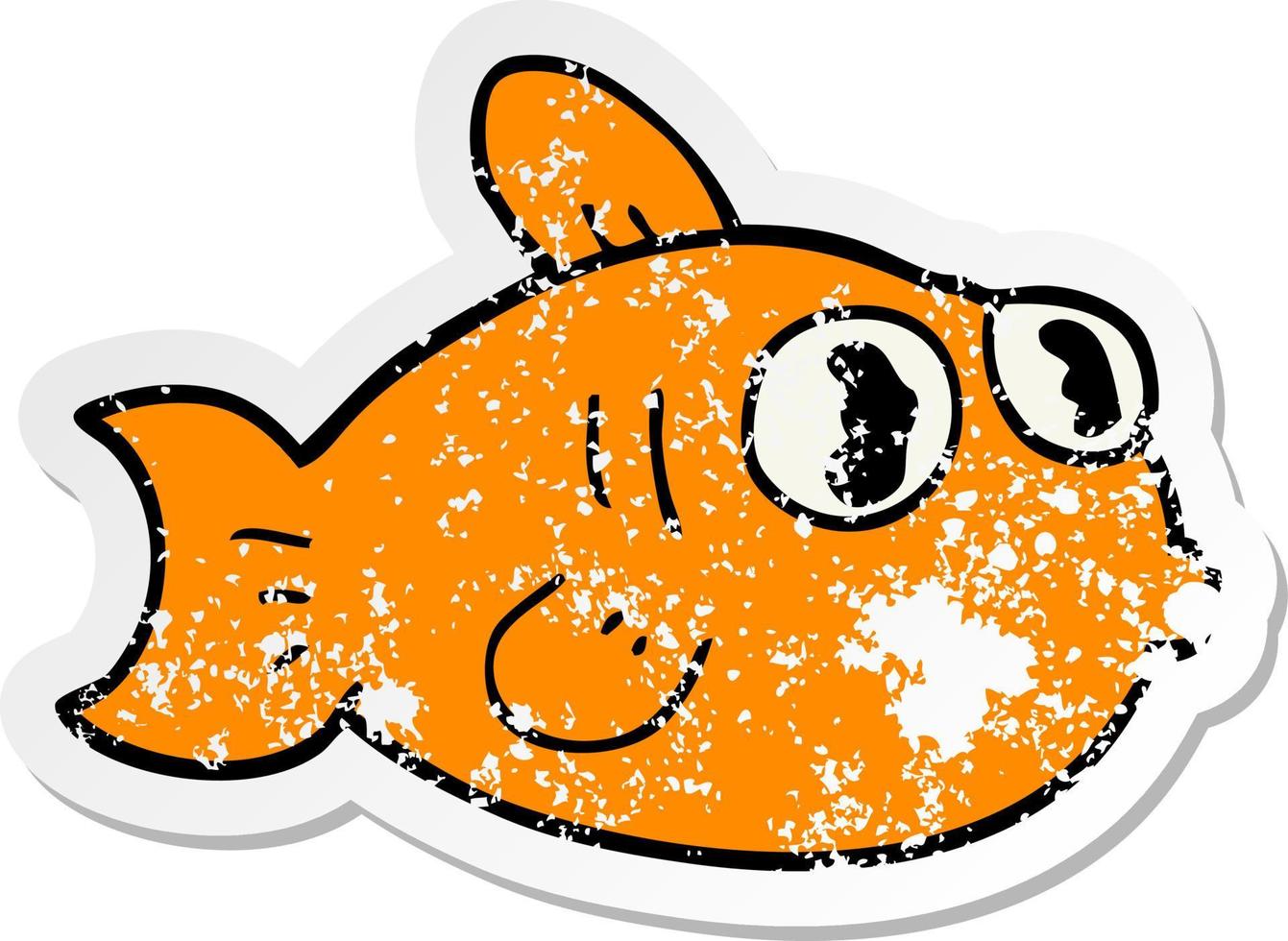 distressed sticker of a cartoon fish vector