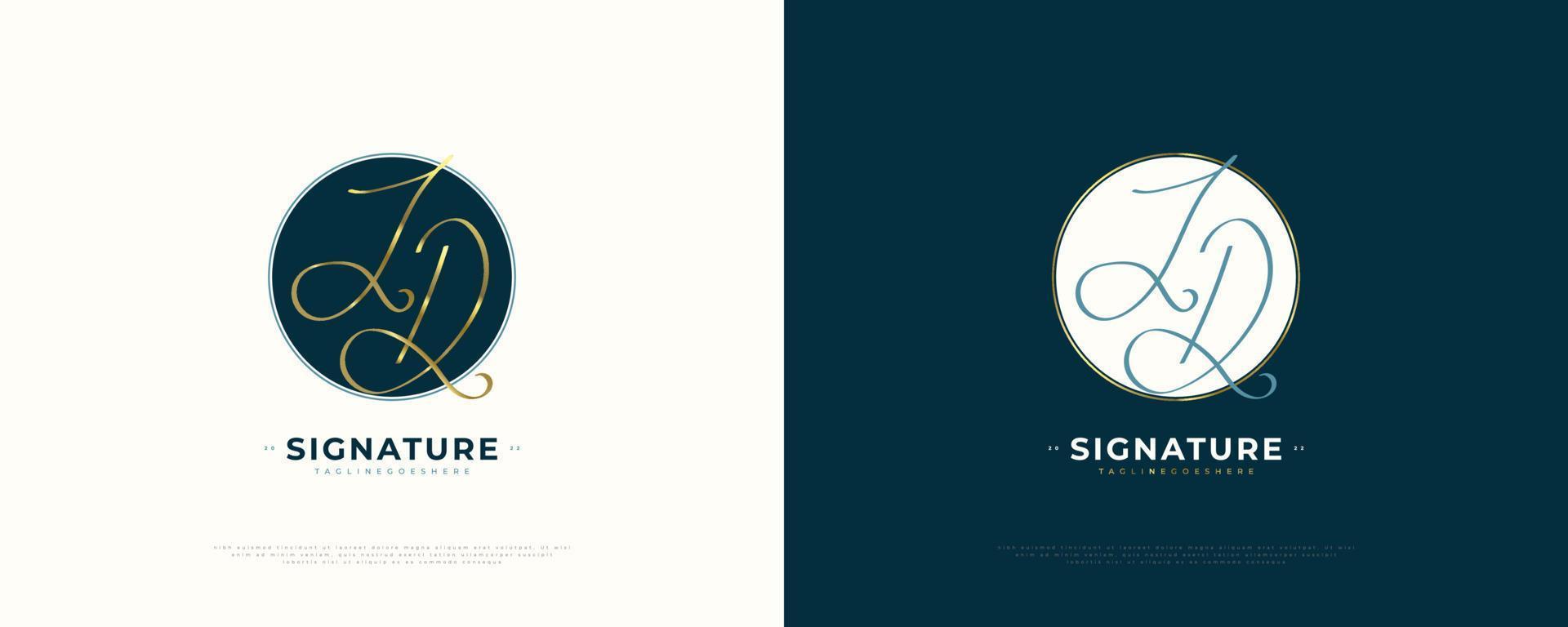JD Initial Signature Logo Design with Elegant and Minimalist Handwriting Style. Initial J and D Logo Design for Wedding, Fashion, Jewelry, Boutique and Business Brand Identity vector