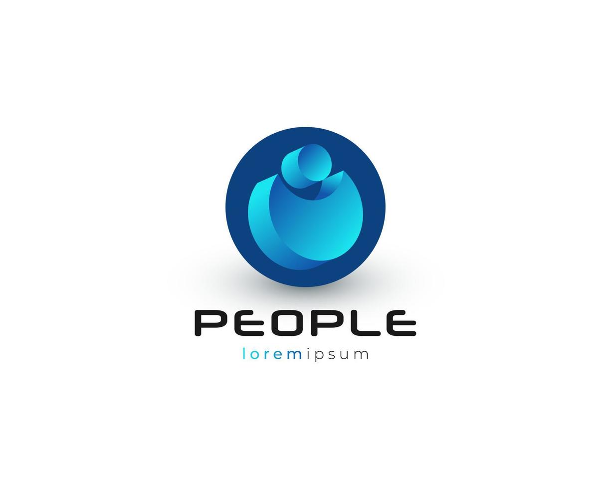 Diseño de logotipo de personas 3d en degradado azul. logotipo o icono de personas para la identidad empresarial vector