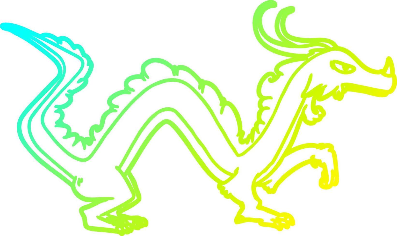 cold gradient line drawing cartoon dragon vector