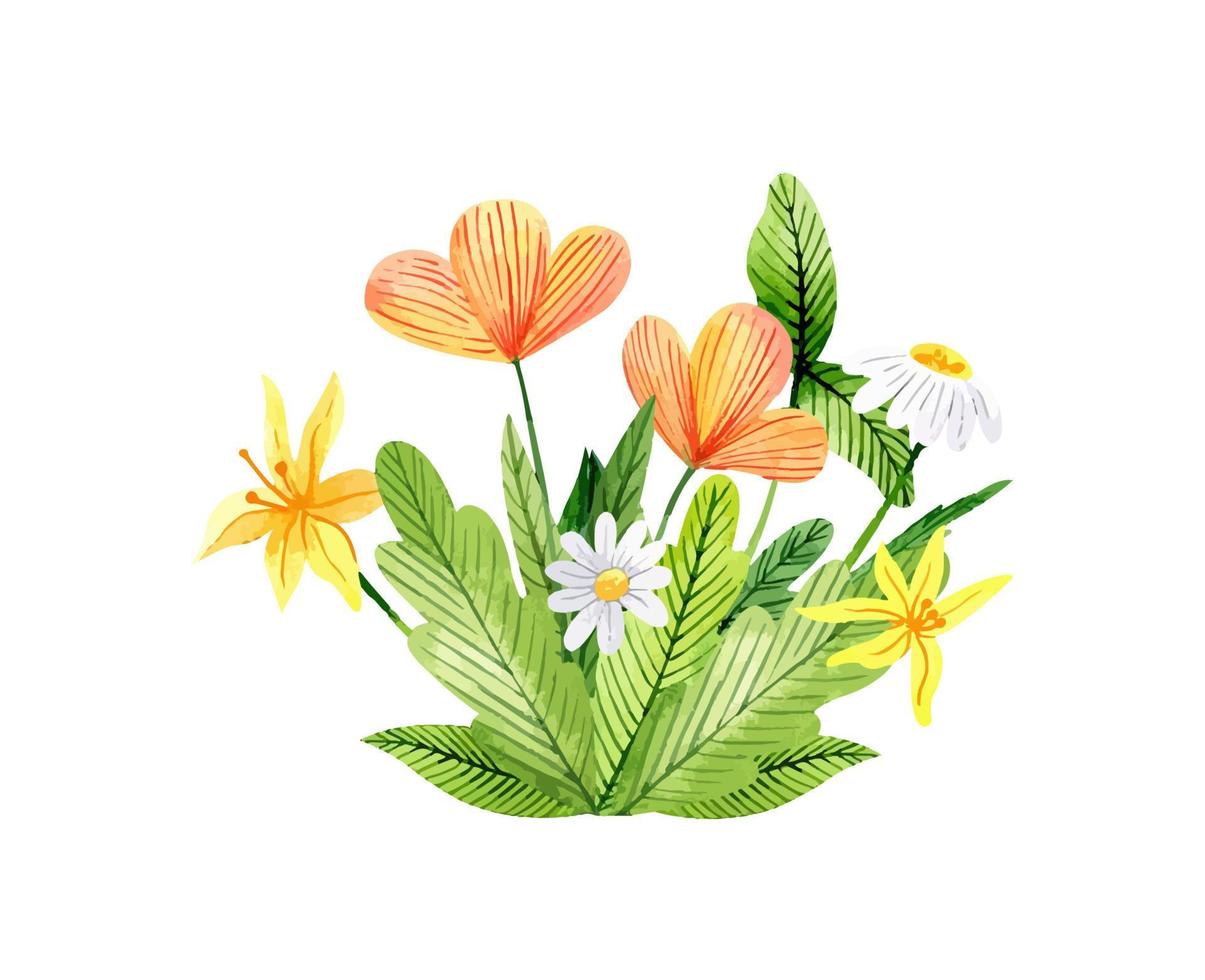 ramo de acuarela con hermosas flores silvestres vector