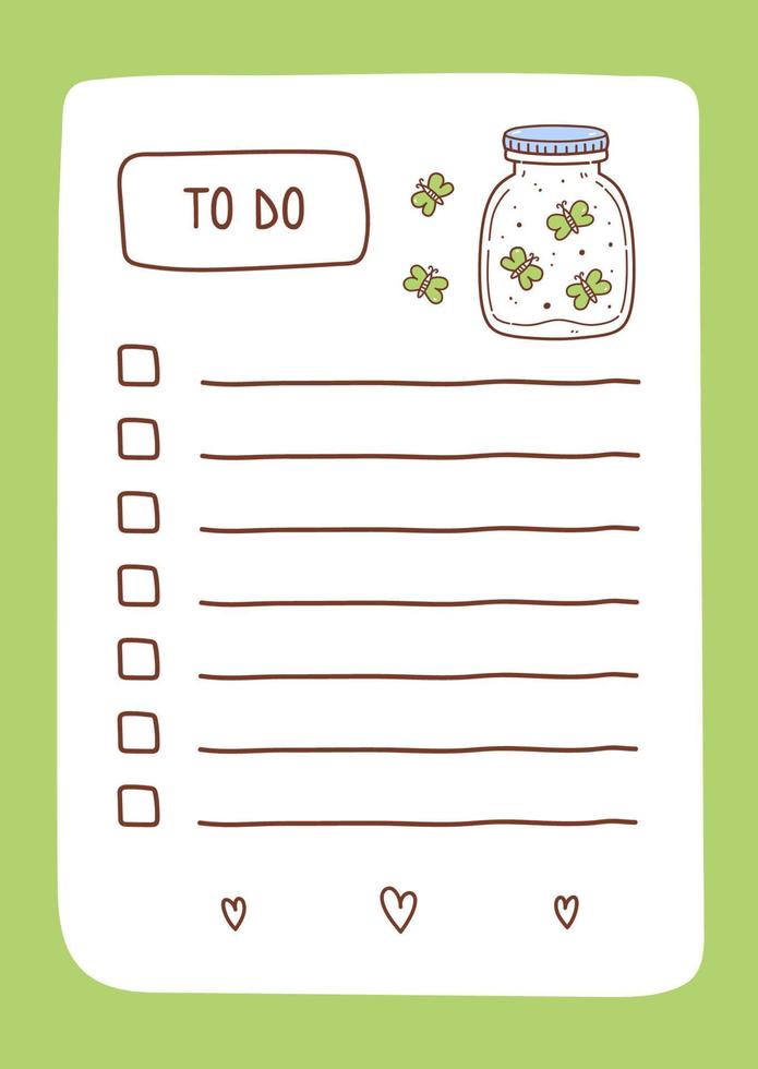 To do list template decorated by jar with butterflies Cute design of