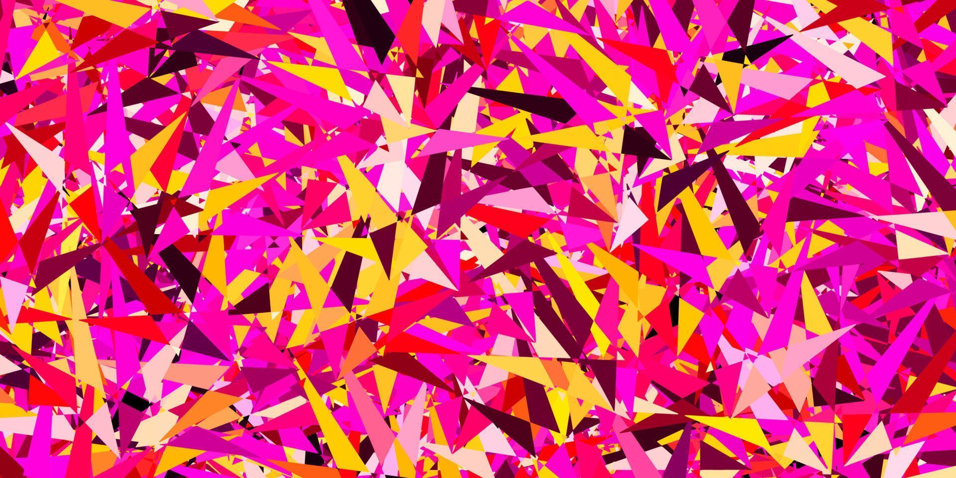 Plantilla de vector de color rosa oscuro, amarillo con cristales, triángulos.
