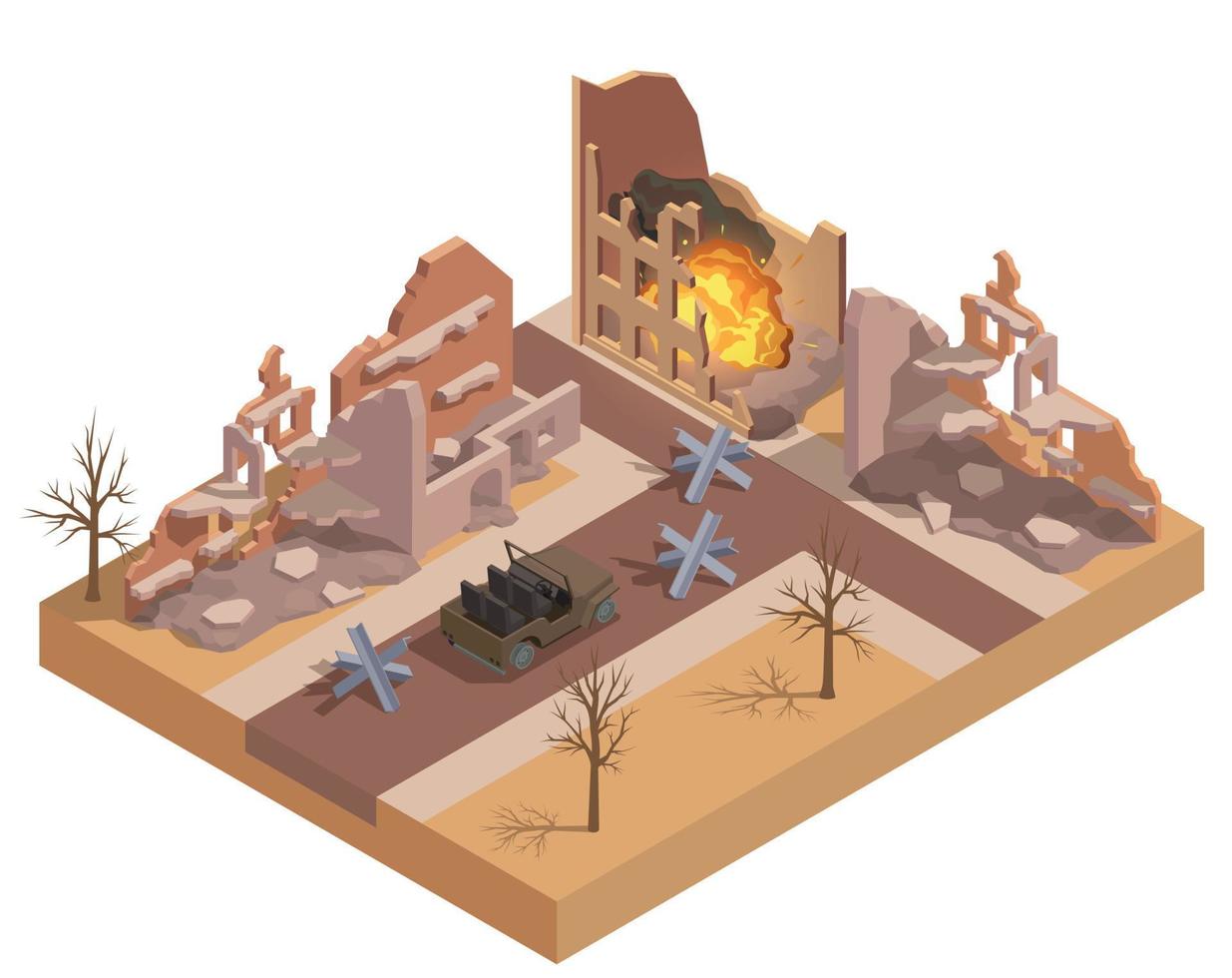 Ruined Destroyed Buildings Isometric vector