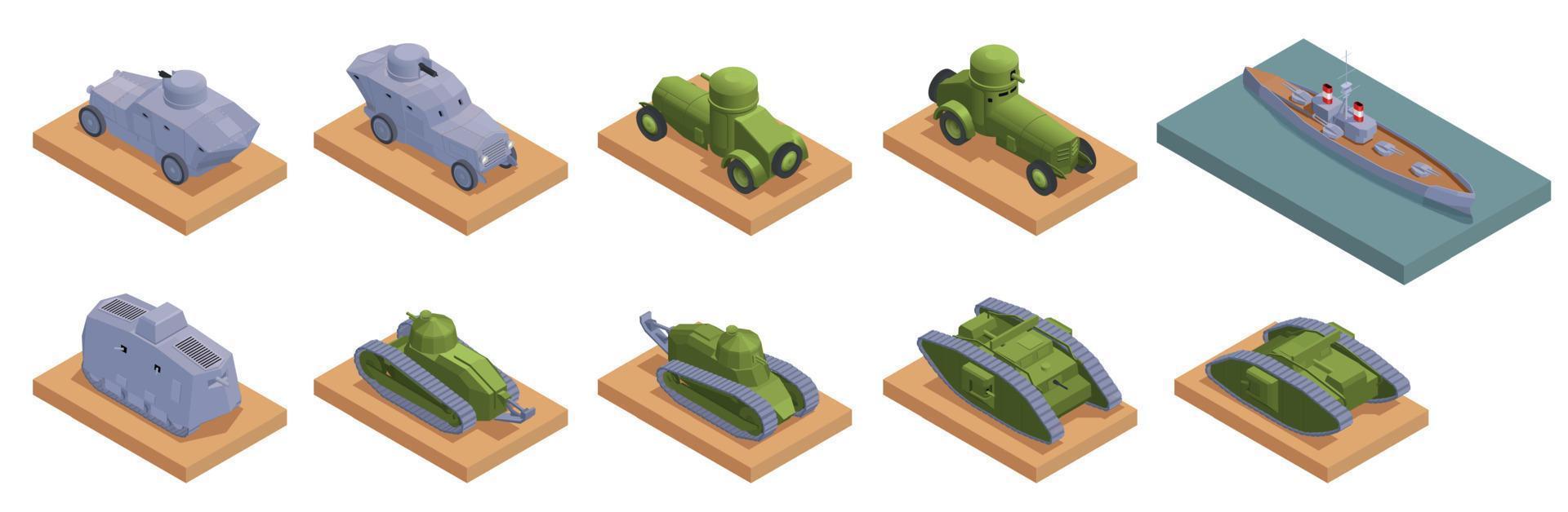 WWI Military Vehicles Isometric vector