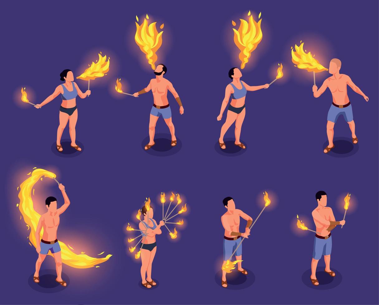 Fire Show Isometric Set vector