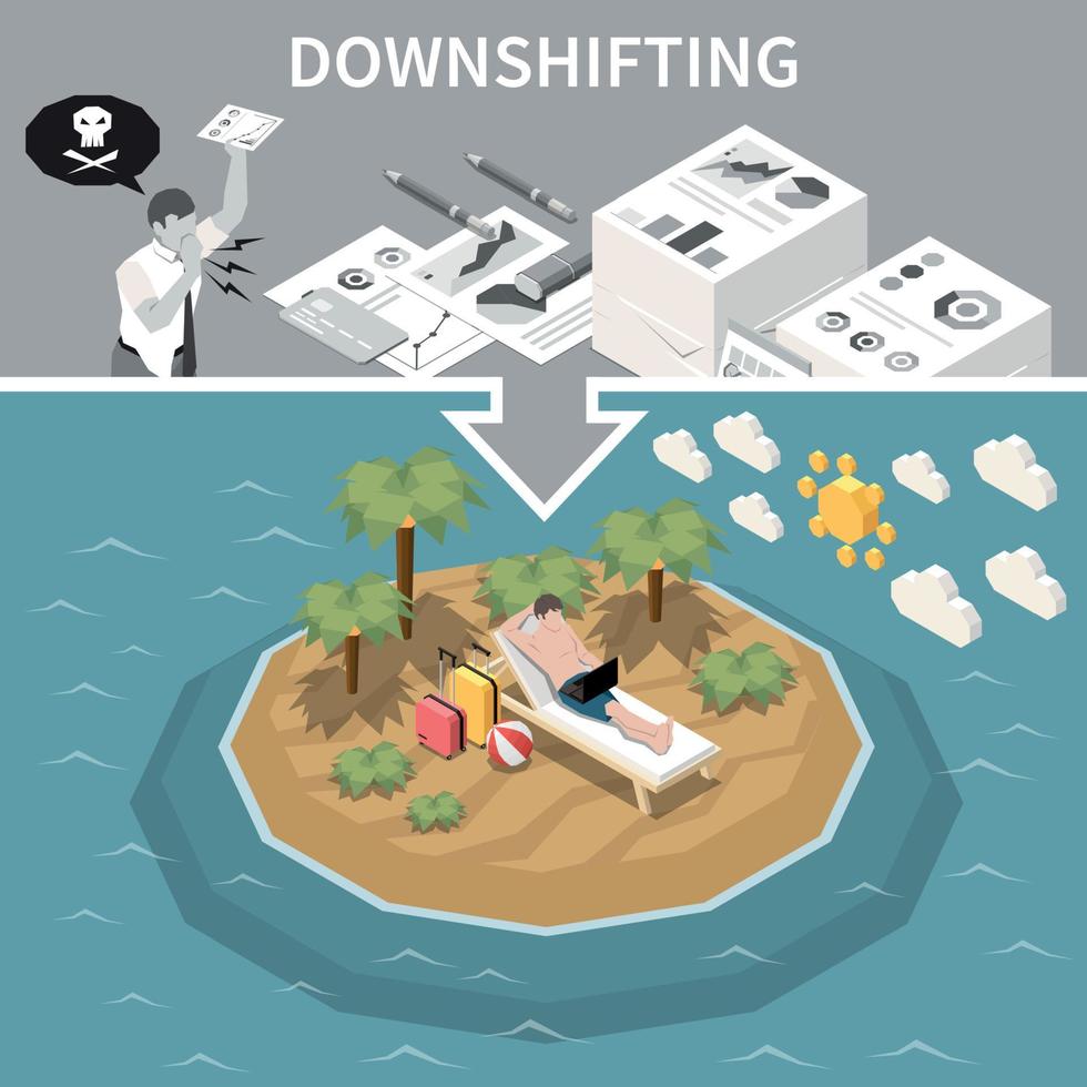 Downshifting Isometric Poster vector